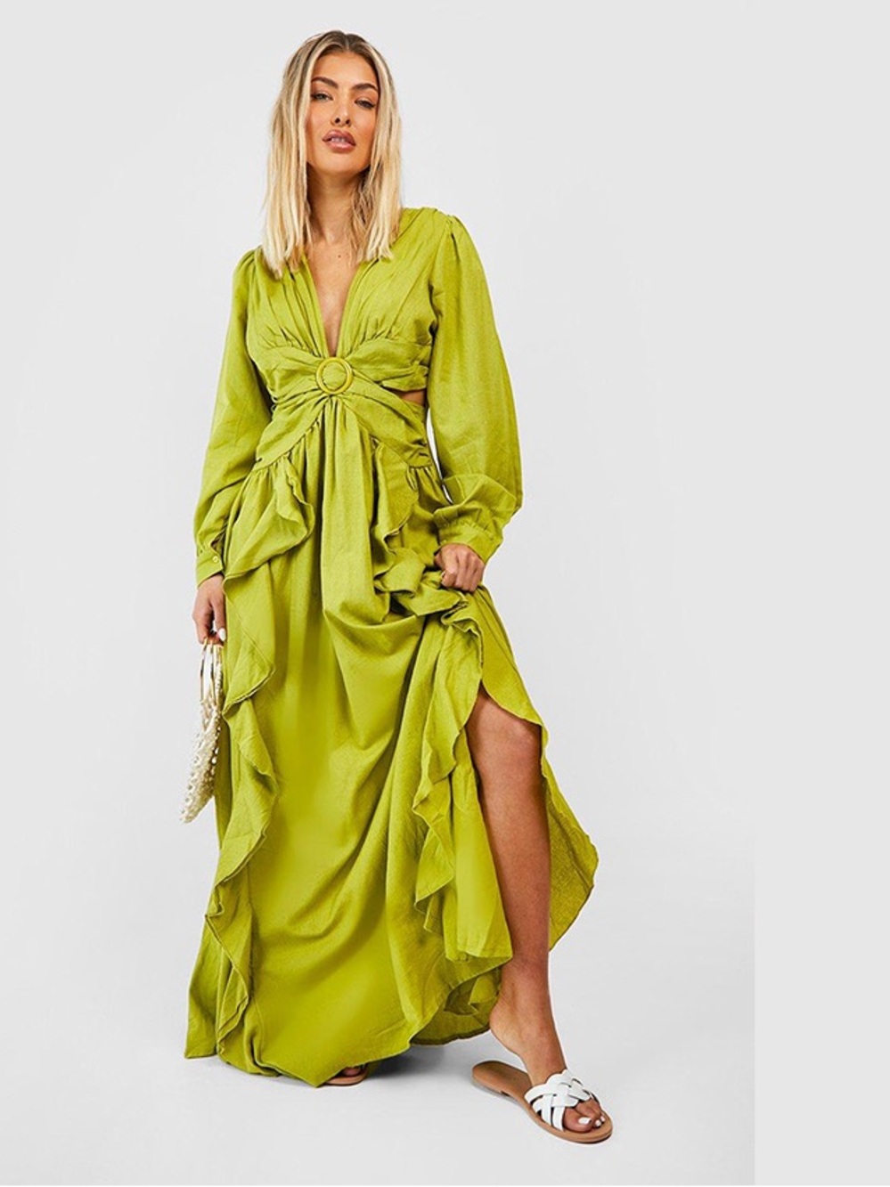 Boohoo | Chiffon Ruffle Plunge Maxi Dress